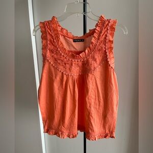 New Victorian Coral Orange 🍊 Top Blouse Cotton Embroidered Crochet Sleeveless S